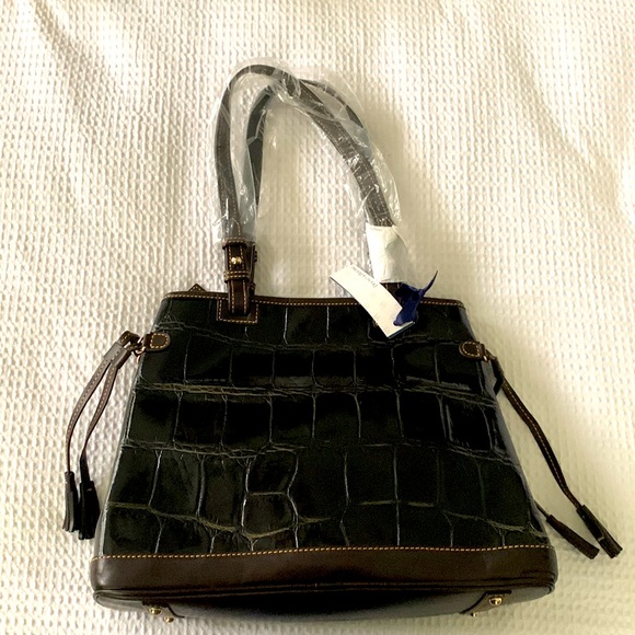 Dooney & Bourke Croco-Embossed Leather Double Strap Tassle Bag - Picture 2 of 14